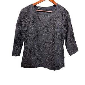 Talbots Black Embroidered 3D Floral Blouse Size 10 Feminine